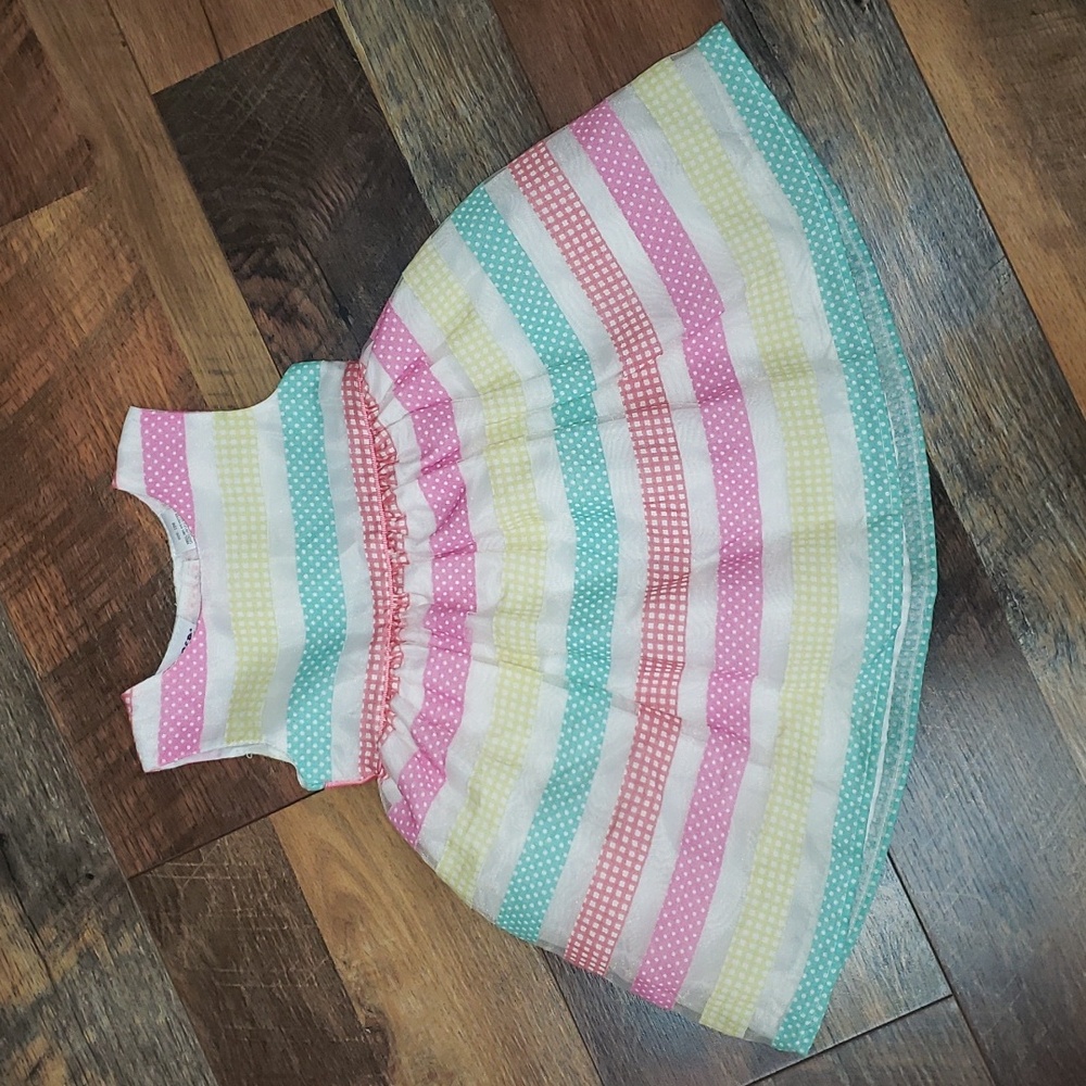 Blueberi Boulevard Pastel Polka Dot Stripes Sleeveless Dress, Size 12 Months
